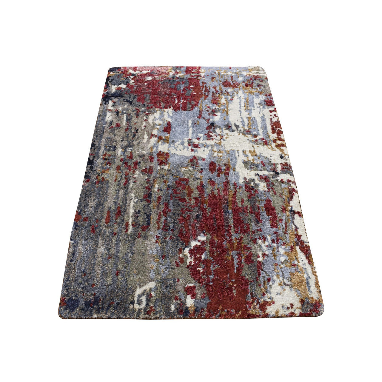 Gray 2'0" x 3'0" Modern and Contemporary Hand knotted Wool/Silk Rug - Sku: O087787