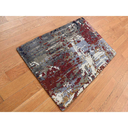 Modern and Contemporary Wool & Silk Hand Knotted Rug Grey No Border 2.0X3.0 -O087787
