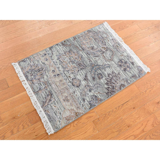 Oushak And Peshawar Wool & Silk Hand Knotted Rug Green No Border 2.0X3.0 -O087790