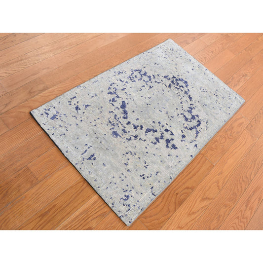 Transitional Wool & Silk Hand Knotted Rug Grey No Border 2.0X3.1 -O087791