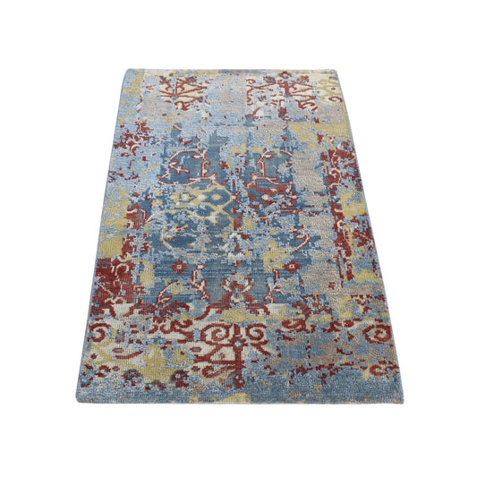 Modern and Contemporary Wool & Silk Hand Knotted Rug Blue No Border 2.0X3.0 -O087792