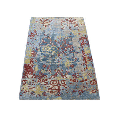 Modern and Contemporary Wool & Silk Hand Knotted Rug Blue No Border 2.0X3.0 -O087792