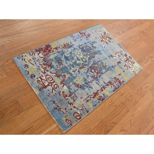 Modern and Contemporary Wool & Silk Hand Knotted Rug Blue No Border 2.0X3.0 -O087792