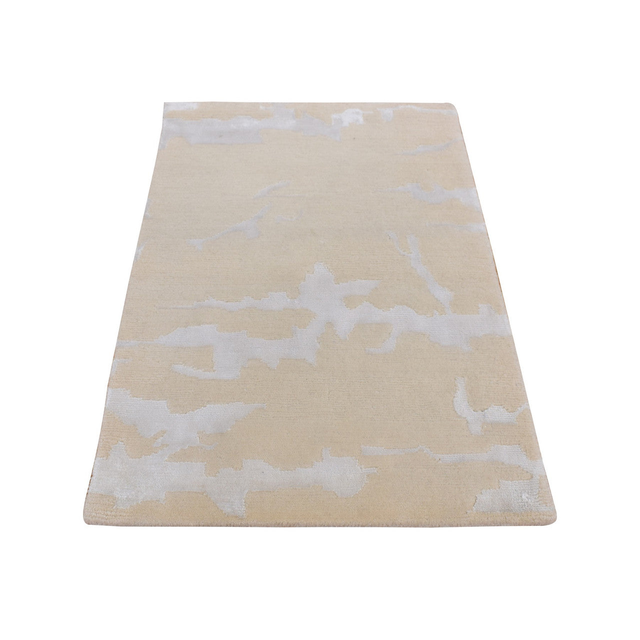 Beige 2'0" x 3'0" Modern and Contemporary Hand knotted Wool/Silk Rug - Sku: O087793