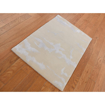 Modern and Contemporary Wool & Silk Hand Knotted Rug Beige No Border 2.0X3.0 -O087793