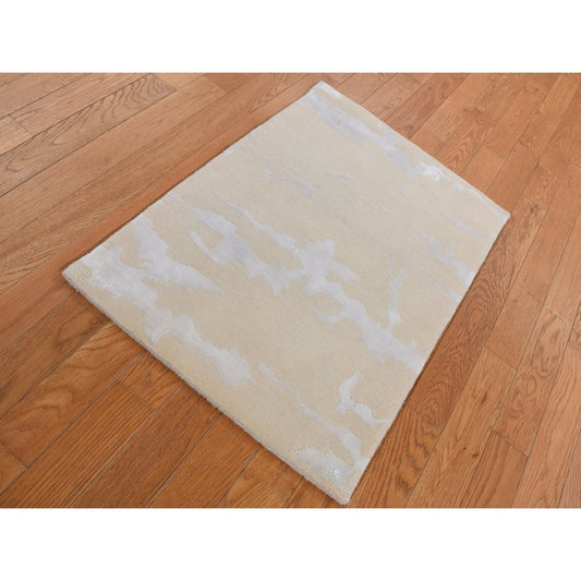 Modern and Contemporary Wool & Silk Hand Knotted Rug Beige No Border 2.0X3.0 -O087793