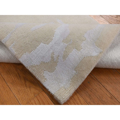 Modern and Contemporary Wool & Silk Hand Knotted Rug Beige No Border 2.0X3.0 -O087793