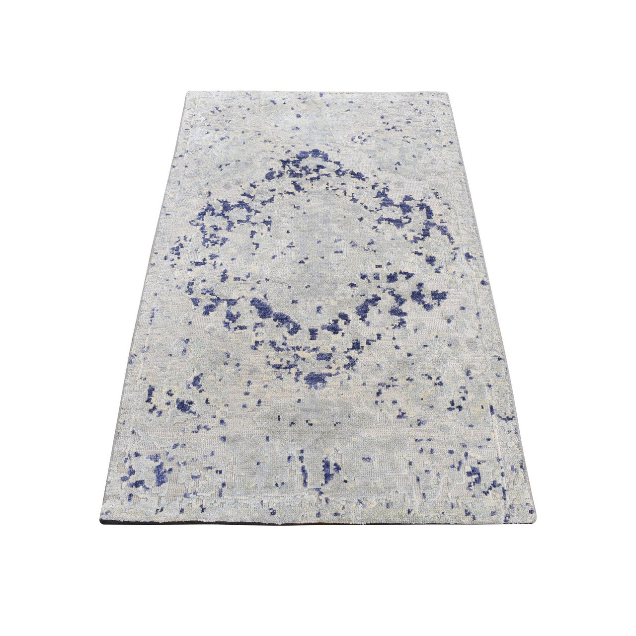 Gray 2'0" x 3'1" Transitional Hand knotted Wool/Silk Rug - Sku: O087794