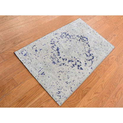 Transitional Wool & Silk Hand Knotted Rug Grey No Border 2.0X3.1 -O087794