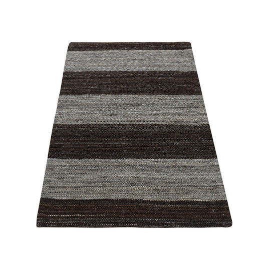 Flat Weave Wool Hand Woven Rug Brown No Border 2.0X3.0 -O087796