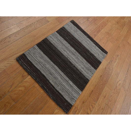 Flat Weave Wool Hand Woven Rug Brown No Border 2.0X3.0 -O087796