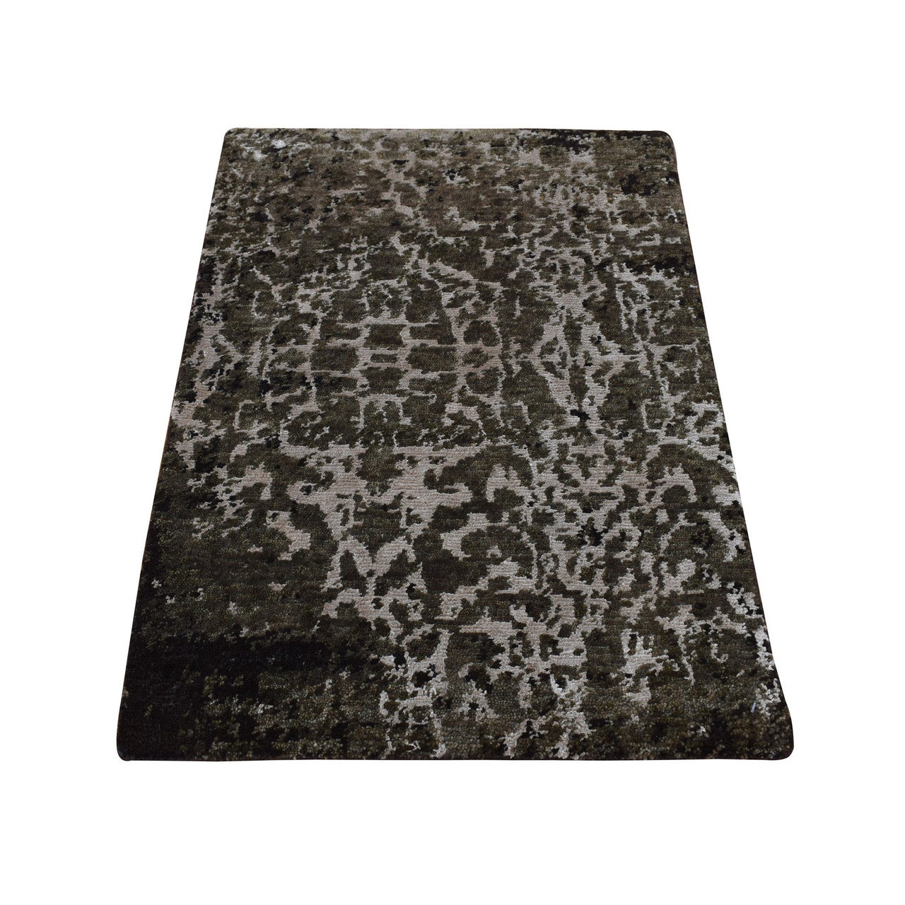 Green 2'0" x 2'9" Modern and Contemporary Hand knotted Wool/Silk Rug - Sku: O087800