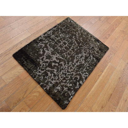 Modern and Contemporary Wool & Silk Hand Knotted Rug Green No Border 2.0X2.9 -O087800