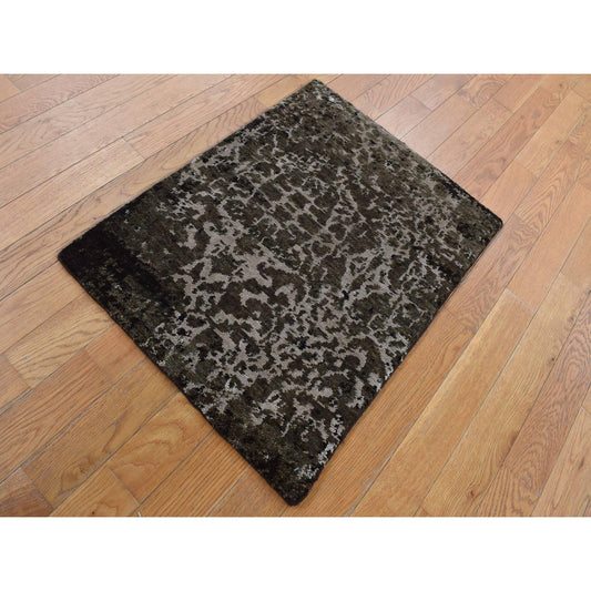 Modern and Contemporary Wool & Silk Hand Knotted Rug Green No Border 2.0X2.9 -O087800