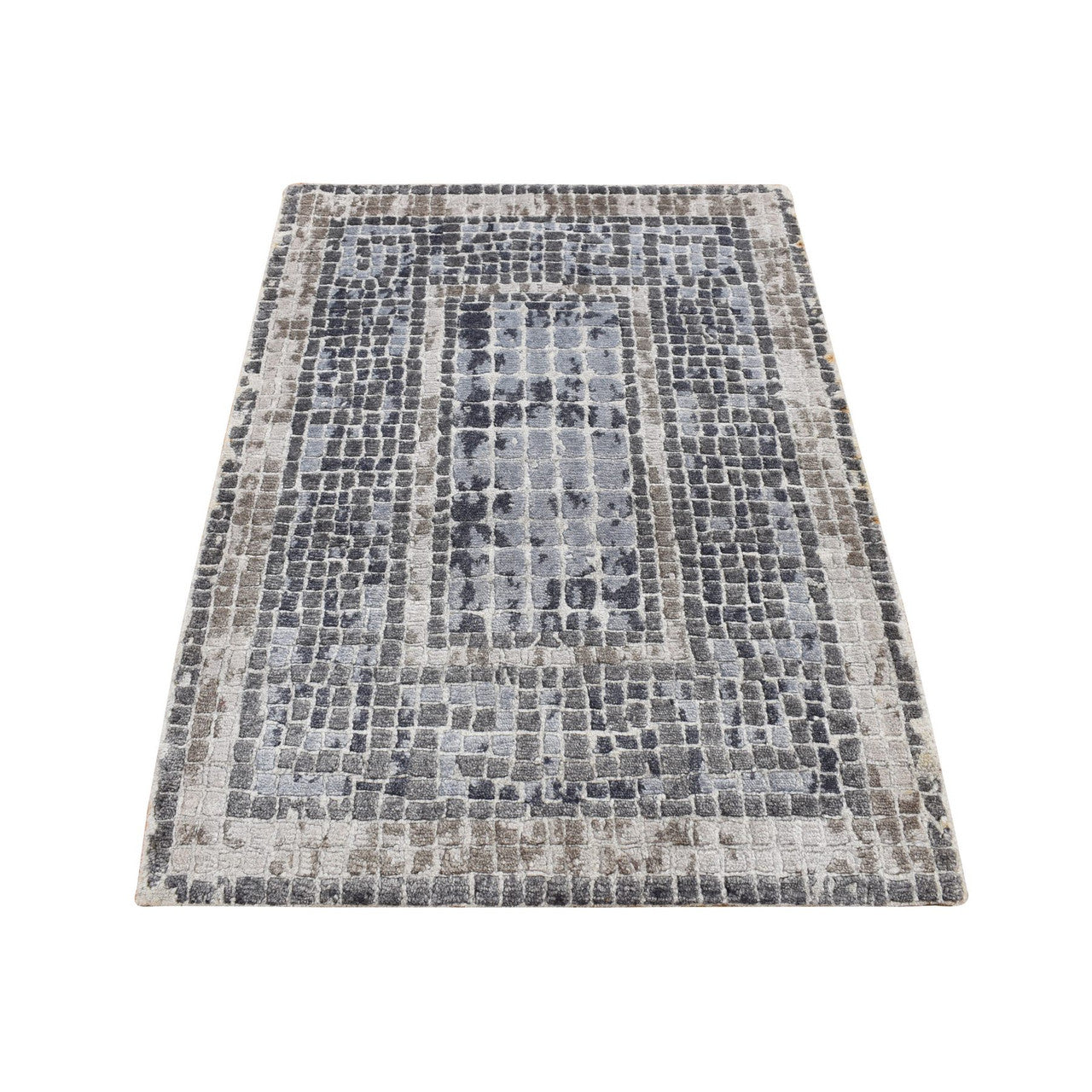 Gray 2'3" x 3'2" Modern and Contemporary Hand knotted Wool/Silk Rug - Sku: O087801