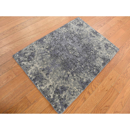 Modern and Contemporary Wool & Silk Hand Knotted Rug Purple No Border 2.0X3.0 -O087802