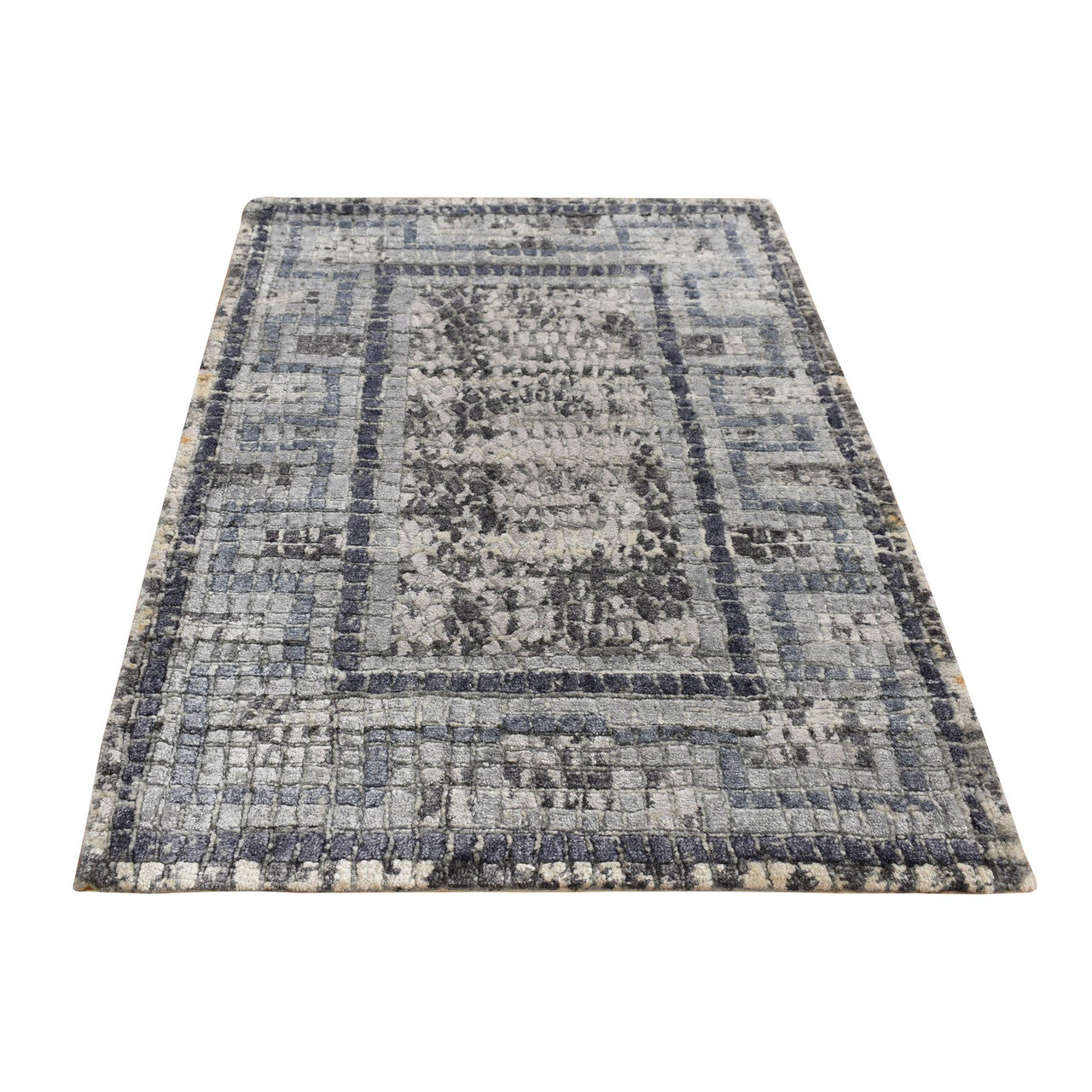Gray 2'3" x 3'2" Modern and Contemporary Hand knotted Wool/Silk Rug - Sku: O087805