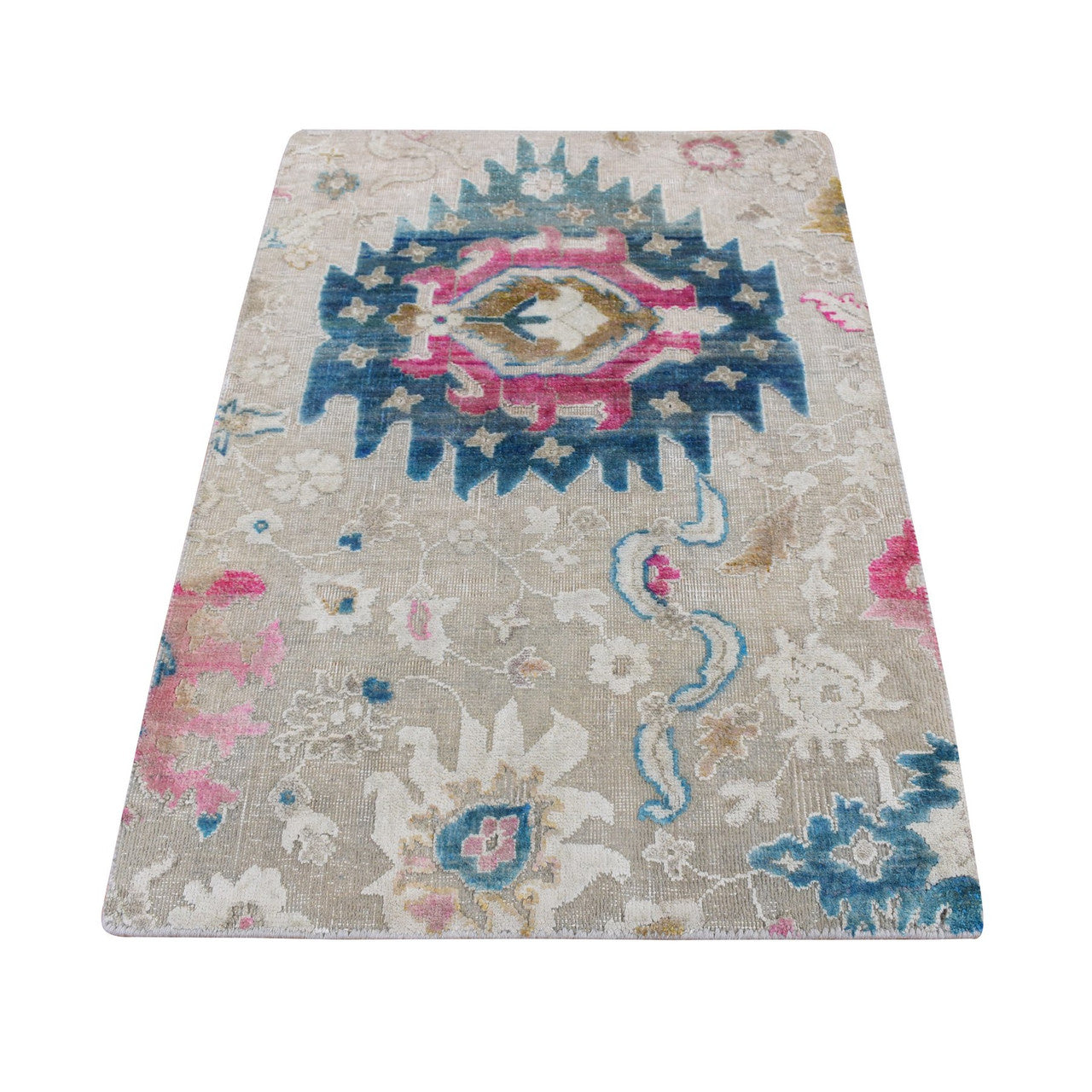 Gray 2'0" x 3'0" Modern and Contemporary Hand knotted Wool/Silk Rug - Sku: O087807