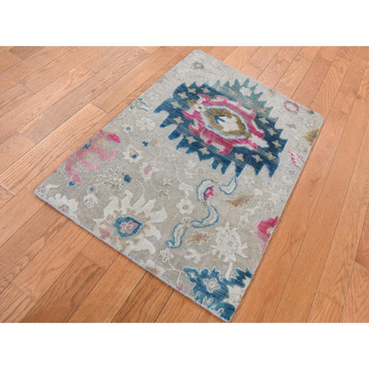 Modern and Contemporary Wool & Silk Hand Knotted Rug Grey No Border 2.0X3.0 -O087807