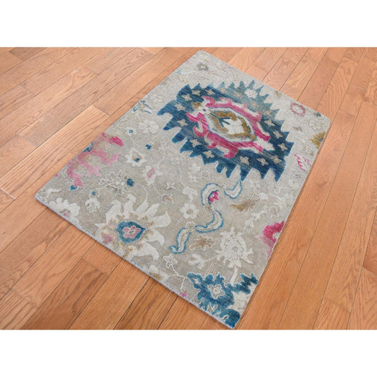 Modern and Contemporary Wool & Silk Hand Knotted Rug Grey No Border 2.0X3.0 -O087807
