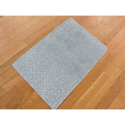 Modern and Contemporary Wool & Silk Hand Knotted Rug Grey No Border 2.0X3.0 -O087808