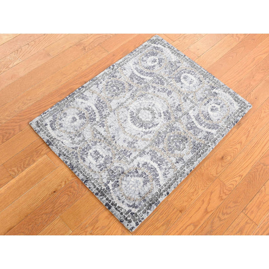 Modern and Contemporary Wool & Silk Hand Knotted Rug Grey No Border 2.2X3.0 -O087811