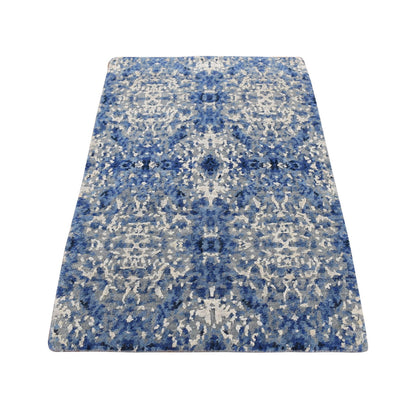 Transitional Wool & Silk Hand Knotted Rug Blue No Border 2.0X3.0 -O087815