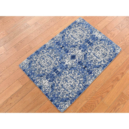 Transitional Wool & Silk Hand Knotted Rug Blue No Border 2.0X3.0 -O087815