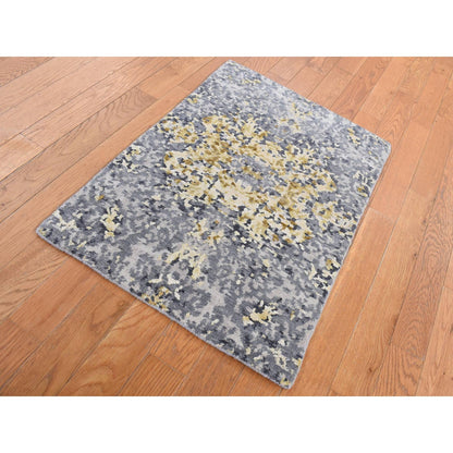 Modern and Contemporary Wool & Silk Hand Knotted Rug Grey No Border 2.0X3.0 -O087816