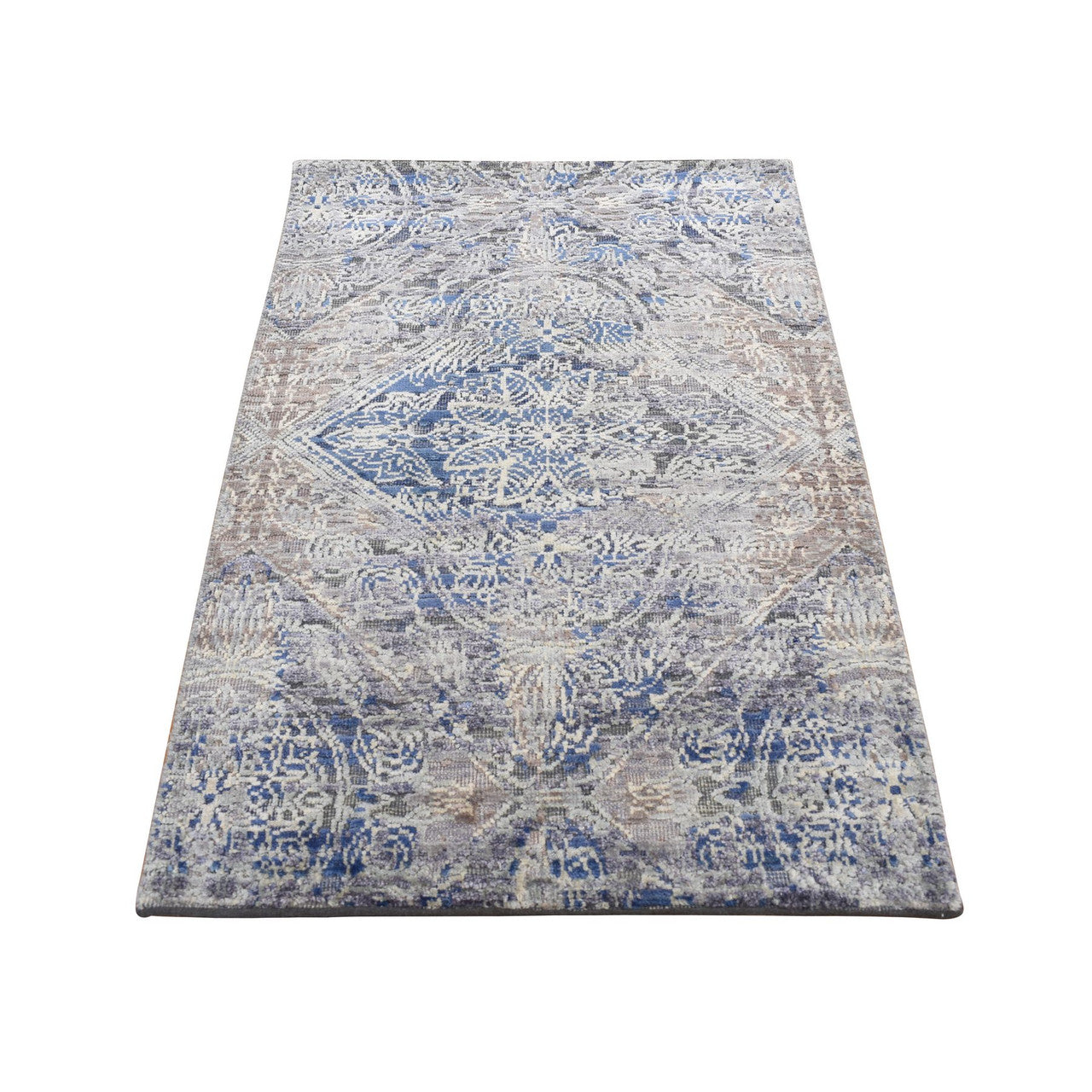 Gray 2'0" x 3'1" Modern and Contemporary Hand knotted Wool/Silk Rug - Sku: O087818