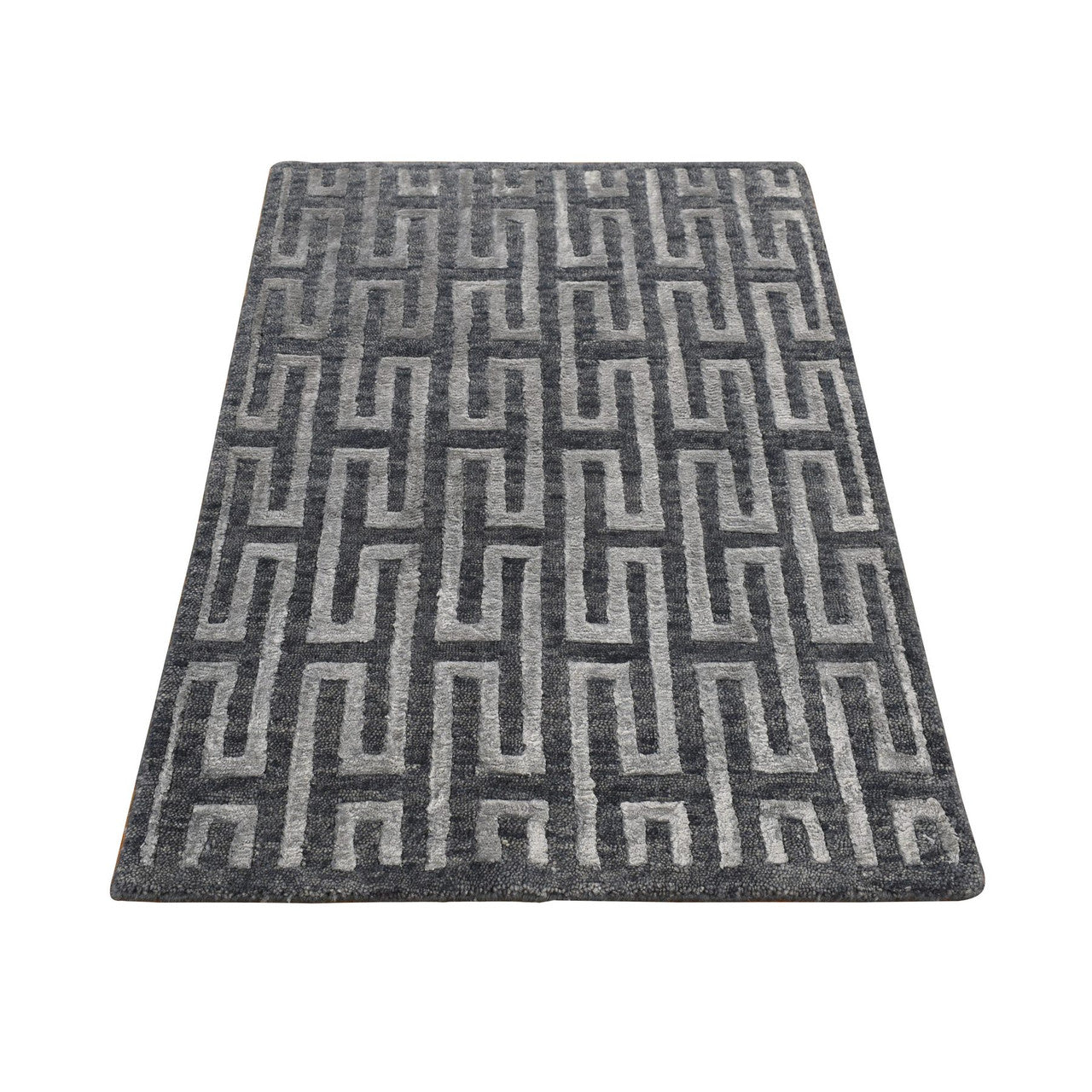 Gray 2'0" x 2'10" Modern and Contemporary Hand knotted Wool/Silk Rug - Sku: O087821