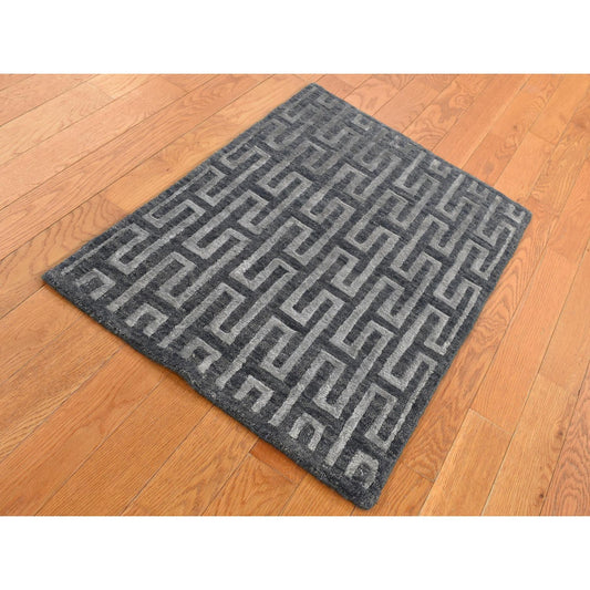 Modern and Contemporary Wool & Silk Hand Knotted Rug Grey No Border 2.0X2.10 -O087821