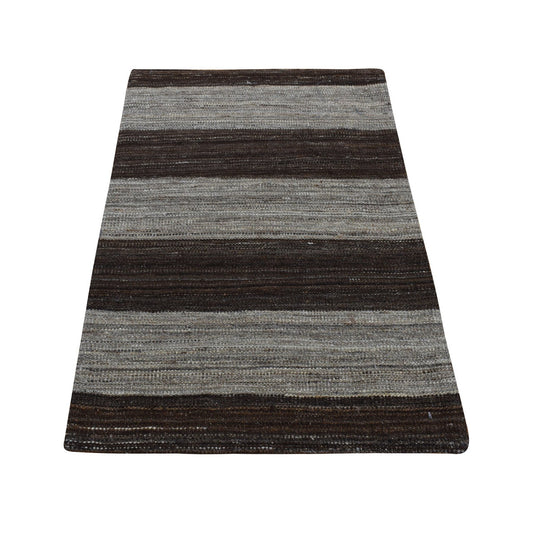 Flat Weave Wool Hand Woven Rug Brown No Border 2.0X3.0 -O087822
