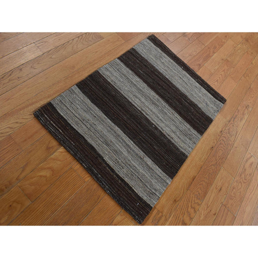 Flat Weave Wool Hand Woven Rug Brown No Border 2.0X3.0 -O087822