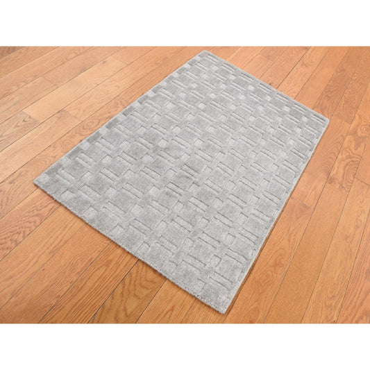 Modern and Contemporary Wool Hand Loomed Rug Grey No Border 2.0X3.0 -O087823