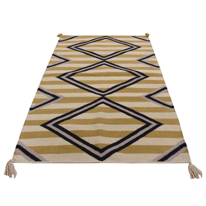 Flat Weave Wool Hand Woven Rug Ivory No Border 3.2X5.0 -O087831
