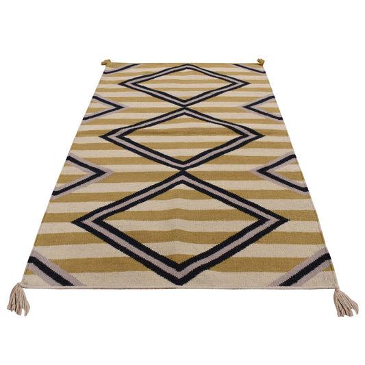 Flat Weave Wool Hand Woven Rug Ivory No Border 3.2X5.0 -O087831