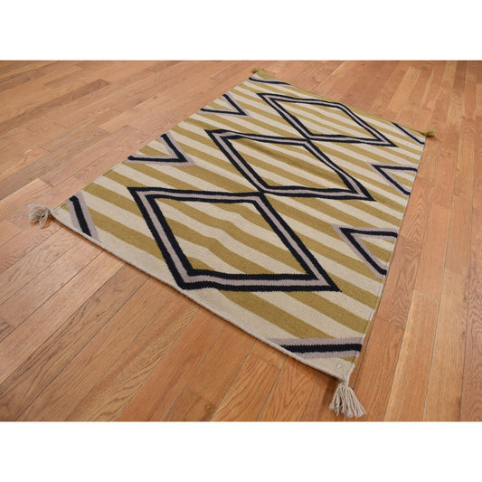 Flat Weave Wool Hand Woven Rug Ivory No Border 3.2X5.0 -O087831