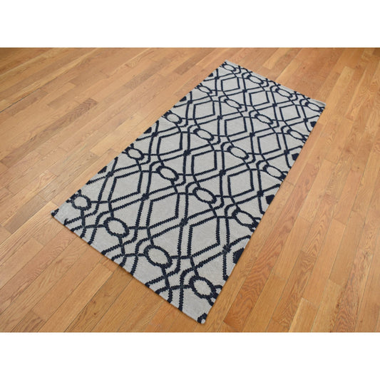 Flat Weave Wool Hand Woven Rug Grey No Border 2.9X6.0 -O087834