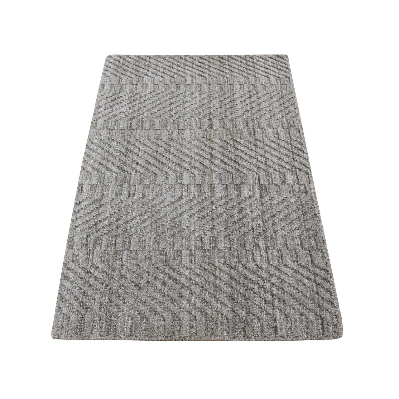 Gray 2'0" x 3'0" Modern and Contemporary Handloom Wool Rug - Sku: O087835