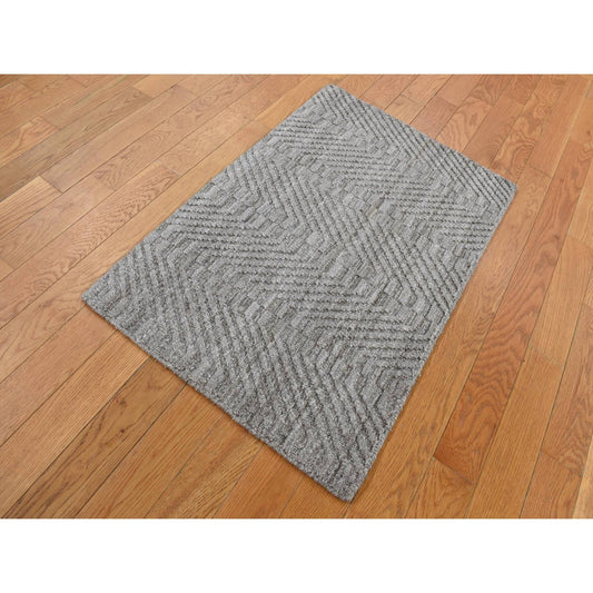 Modern and Contemporary Wool Hand Loomed Rug Grey No Border 2.0X3.0 -O087835