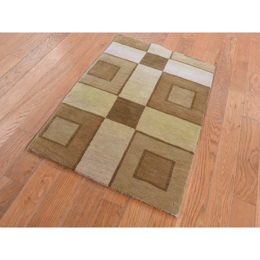 Modern and Contemporary Wool Hand Knotted Rug Brown No Border 1.10X2.10 -O087836