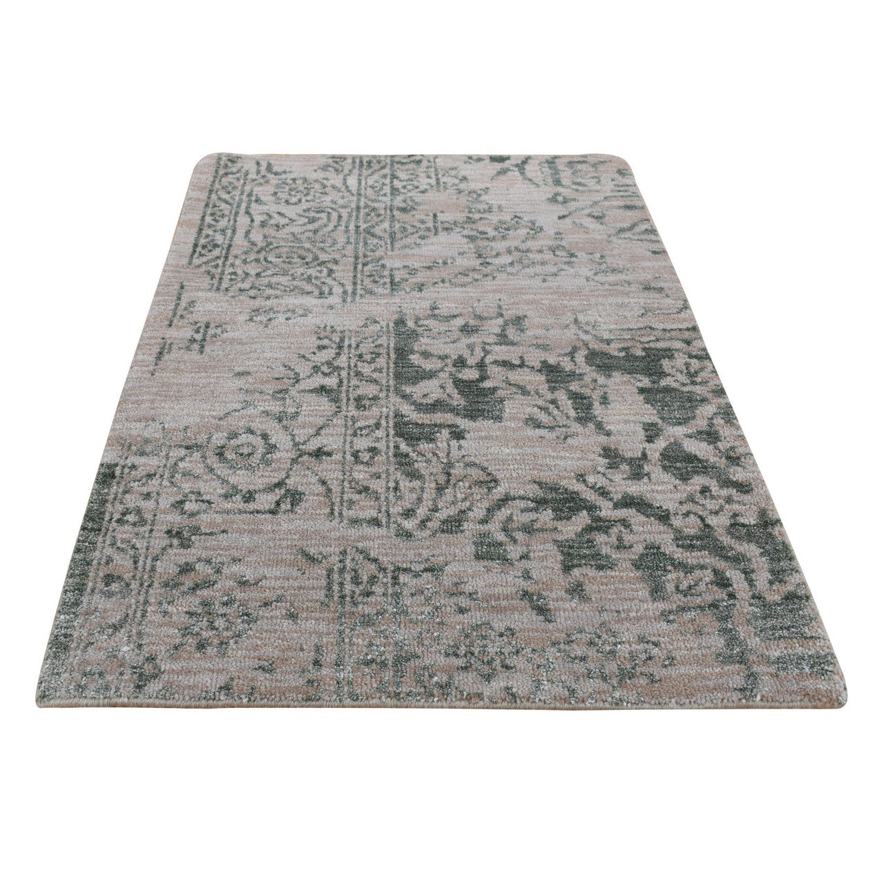 Gray 2'0" x 3'0" Transitional Hand knotted Wool/Silk Rug - Sku: O087837