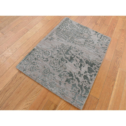 Transitional Wool & Silk Hand Knotted Rug Grey No Border 2.0X3.0 -O087837