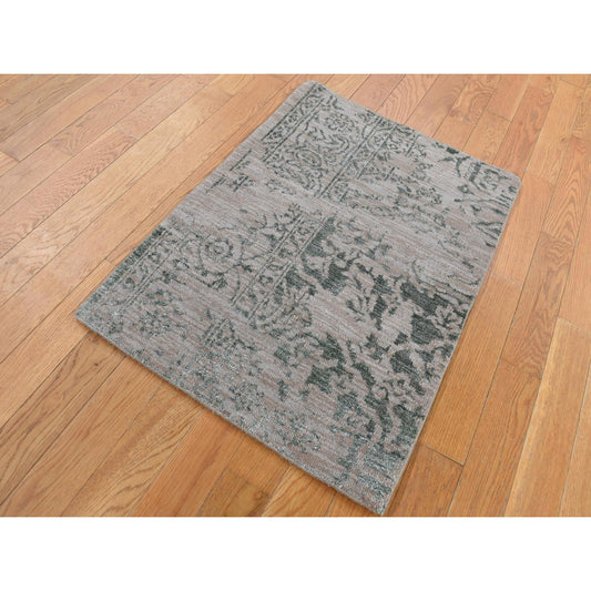Transitional Wool & Silk Hand Knotted Rug Grey No Border 2.0X3.0 -O087837