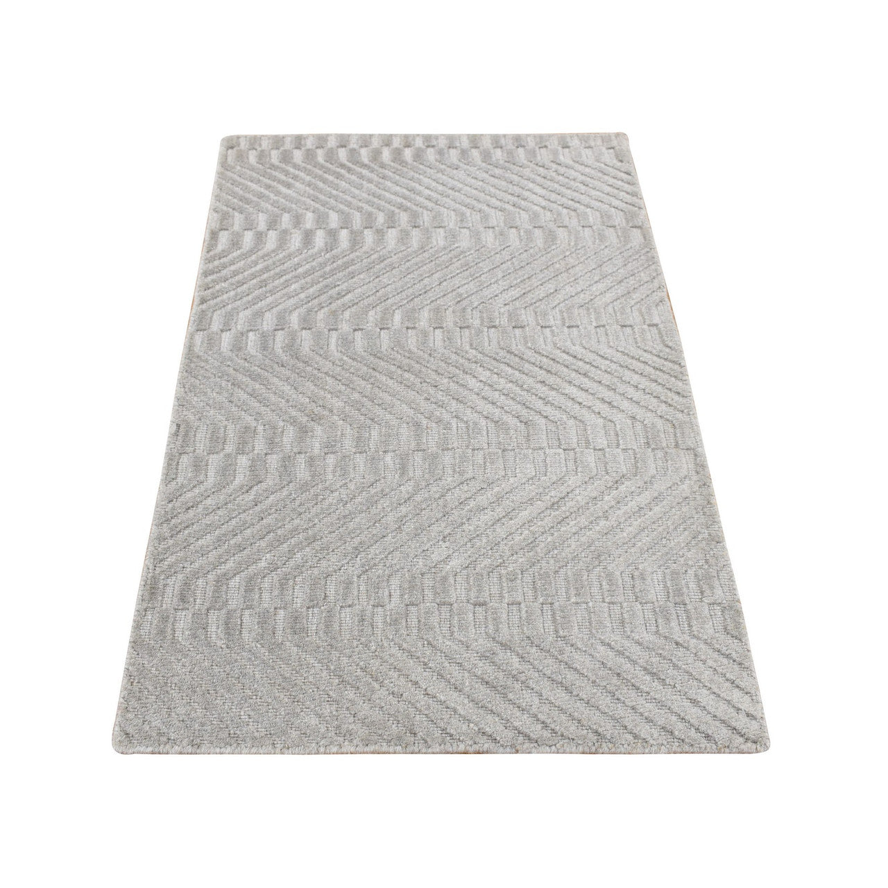 Gray 2'0" x 3'0" Modern and Contemporary Handloom Wool/Silk Rug - Sku: O087838