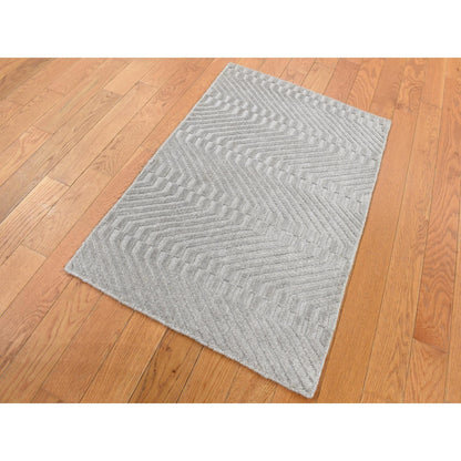 Modern and Contemporary Wool & Silk Hand Loomed Rug Grey No Border 2.0X3.0 -O087838