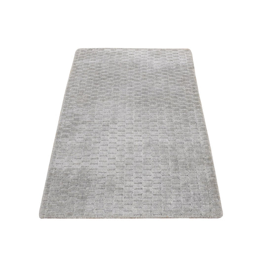 Modern and Contemporary Wool & Silk Hand Loomed Rug Grey No Border 2.0X3.0 -O087839