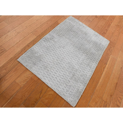 Modern and Contemporary Wool & Silk Hand Loomed Rug Grey No Border 2.0X3.0 -O087839