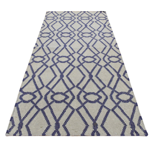Flat Weave Wool Hand Woven Rug Blue No Border 3.1X5.2 -O087841